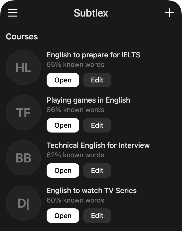 Page with courses list